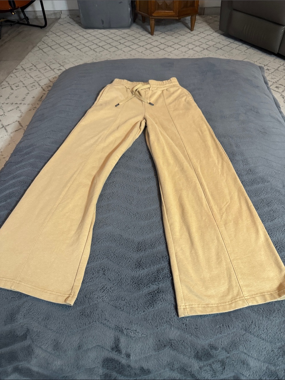 Wide-Leg Drawstring Track Pants and long sleeve top in Light Beige